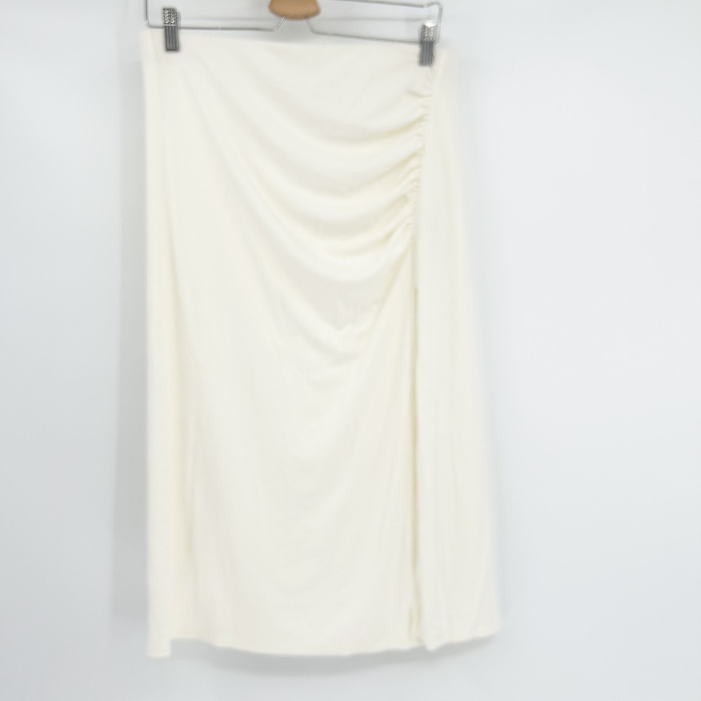 Aritzia Wilfred Womens Career Ruched Side Slit Midi Vespa‎ Skirt Size L Cream